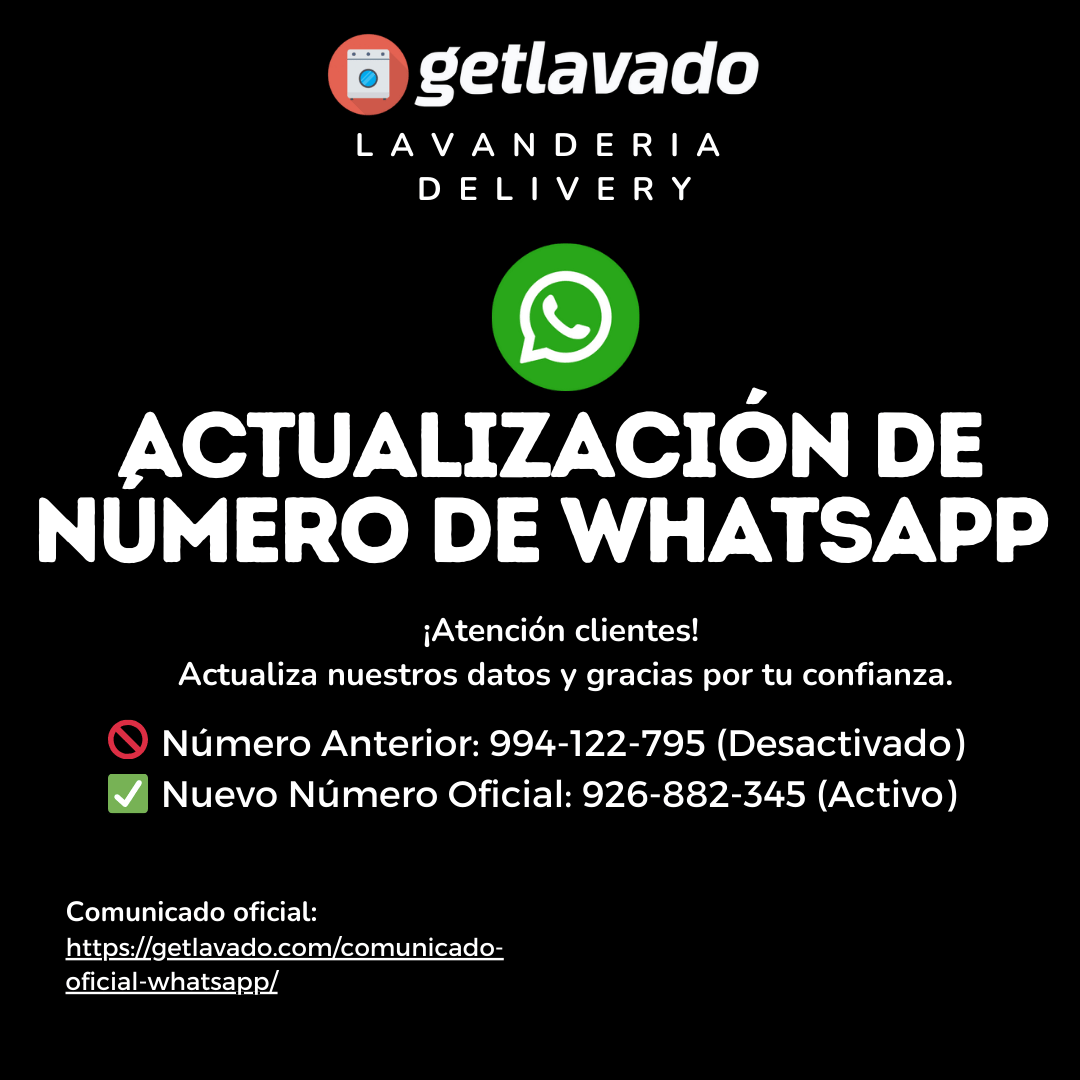 📣 Cambio Oficial de Número de WhatsApp en GetLavado 📣